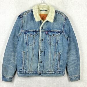 Levis Type III Sherpa Trucker Denim Jacket Mens M Faded Western Classic Retro